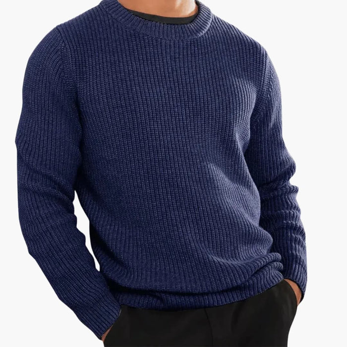 Men’s knitted crew neck Jumper featuring a ribbed surface
