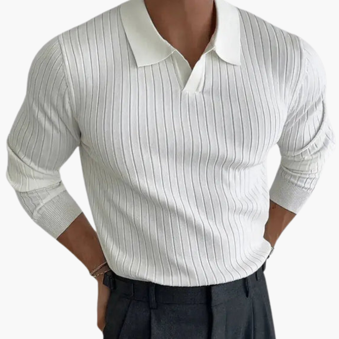 Men’s Knit Polo Jumper with Long Sleeves and Ribbed Texture