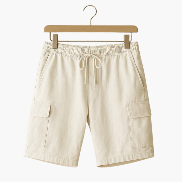 Men's Linen Shorts with Elastic Waistband and Cargo Pockets
