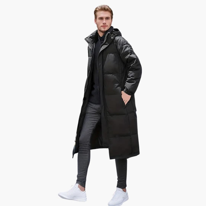 Men’s Long Quilted Winter Jacket with Hood