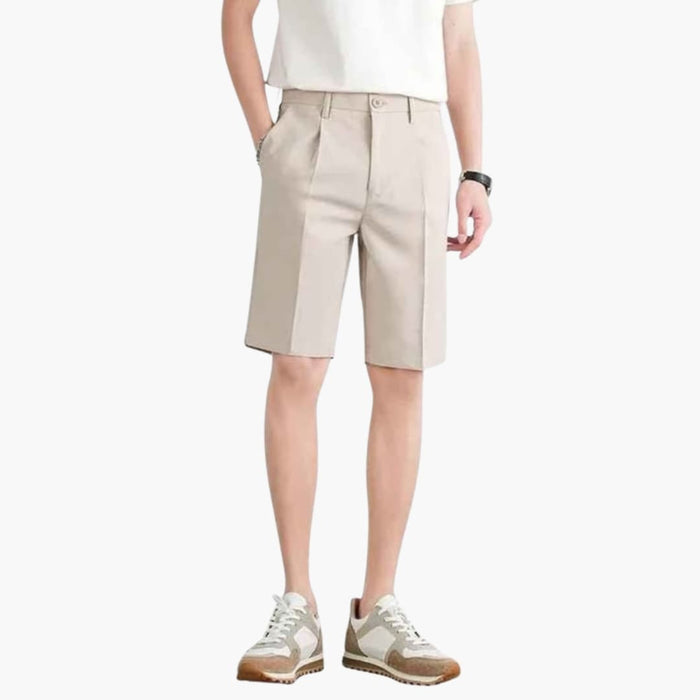 Men's Pleated Shorts with Zipper and Belt Loops