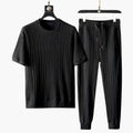 Men’s Pleated Two-Piece Jogger Set – Short Sleeve T-Shirt and Drawstring Trousers