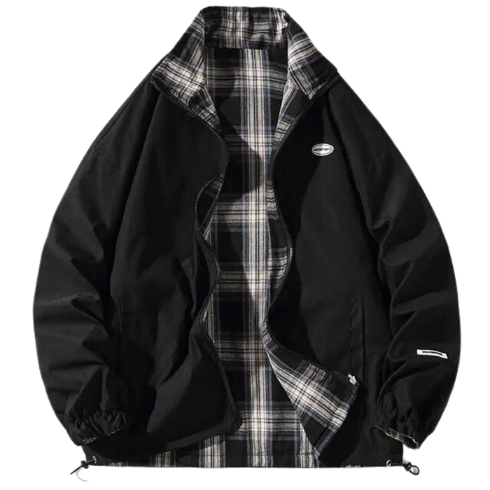 Men's Retro Bomber Jacket with Zip Fastening and Checked Lining
