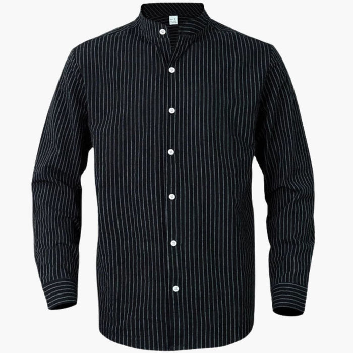Men’s Striped Long Sleeve Stand Collar Button-Down Shirt