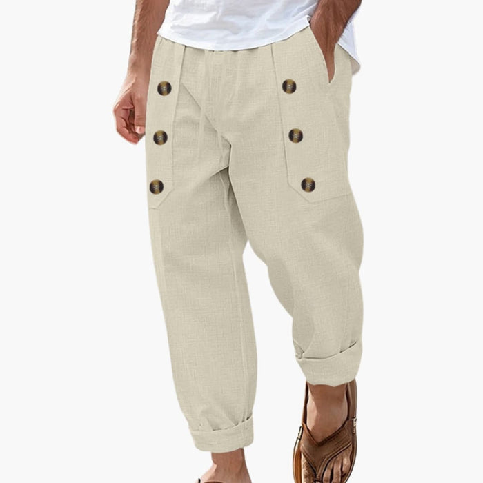 Men’s Summer Trousers with Elastic Waist and Button Details