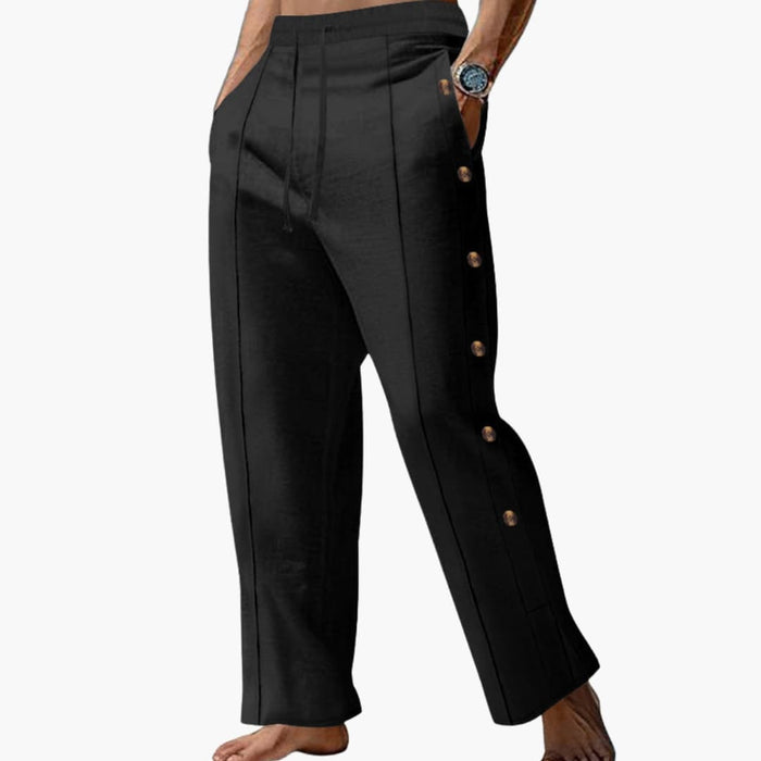 Men’s Summer Trousers with Side Buttons and Loose Fit