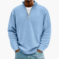Men's Jumper with Half Zip Closure and Ribbed Texture