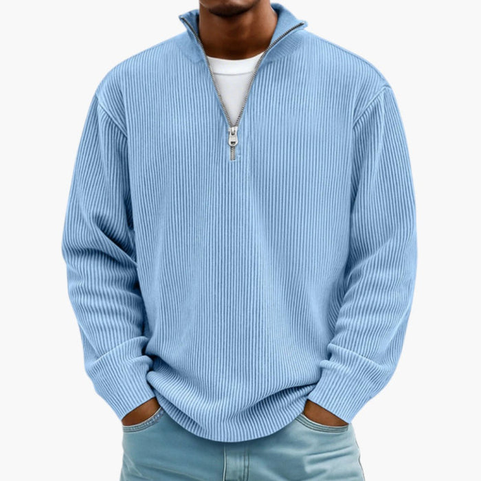 Men's Jumper with Half Zip Closure and Ribbed Texture