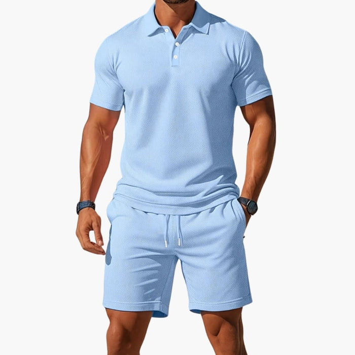 Men’s Two-Piece Polo Short Set – Collared Shirt and Matching Shorts
