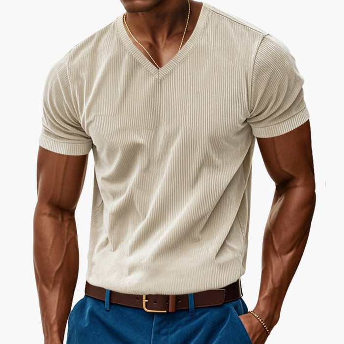 Men’s V-Neck T-Shirt with Textured Finish – Short Sleeve Top