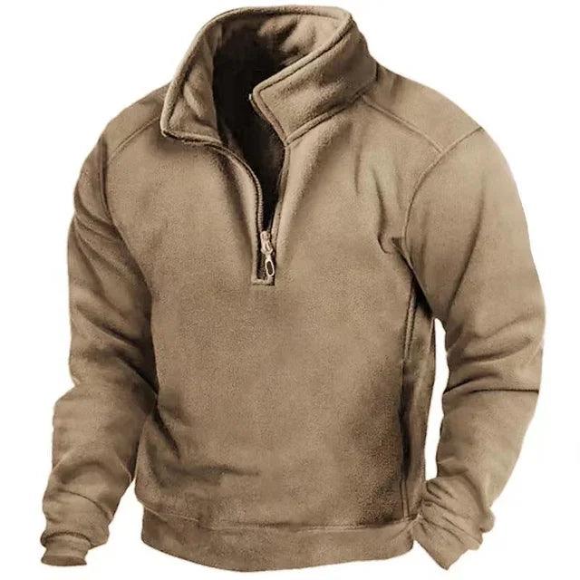 Men's Half-Zip Pullover with High Collar for Winter
