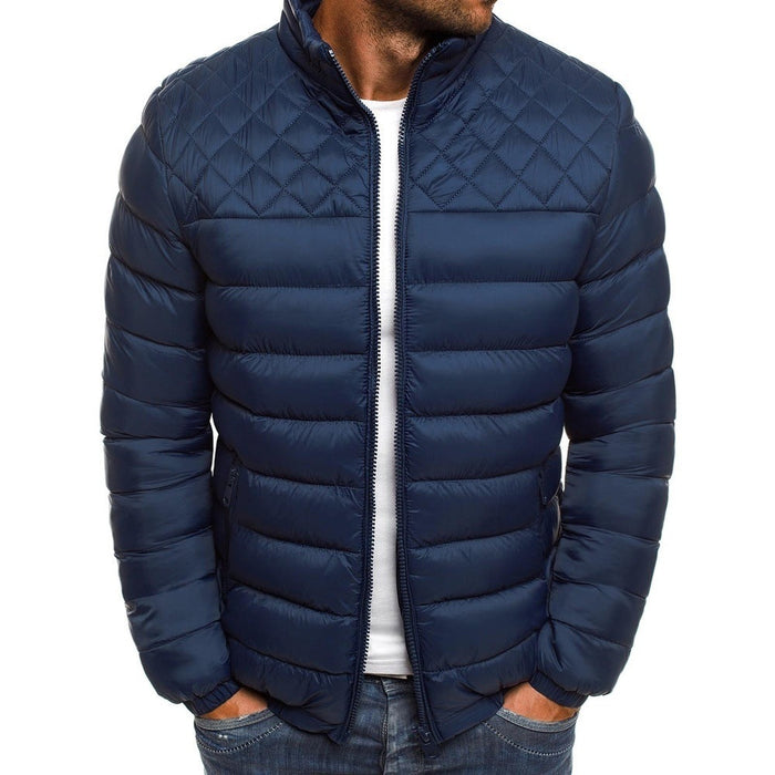 Men's Quilted Puffer Jacket Stand Collar Zip Front