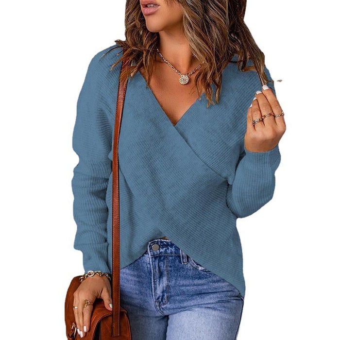 Women's Wrap-Front Jumper with Deep V-Neckline