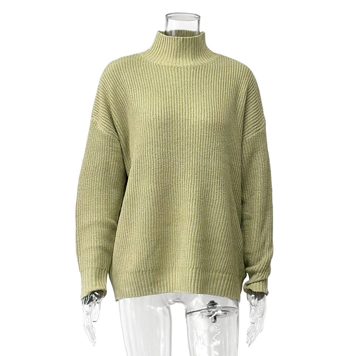 Women's Ribbed Jumper with Funnel Neck and Dropped Shoulders