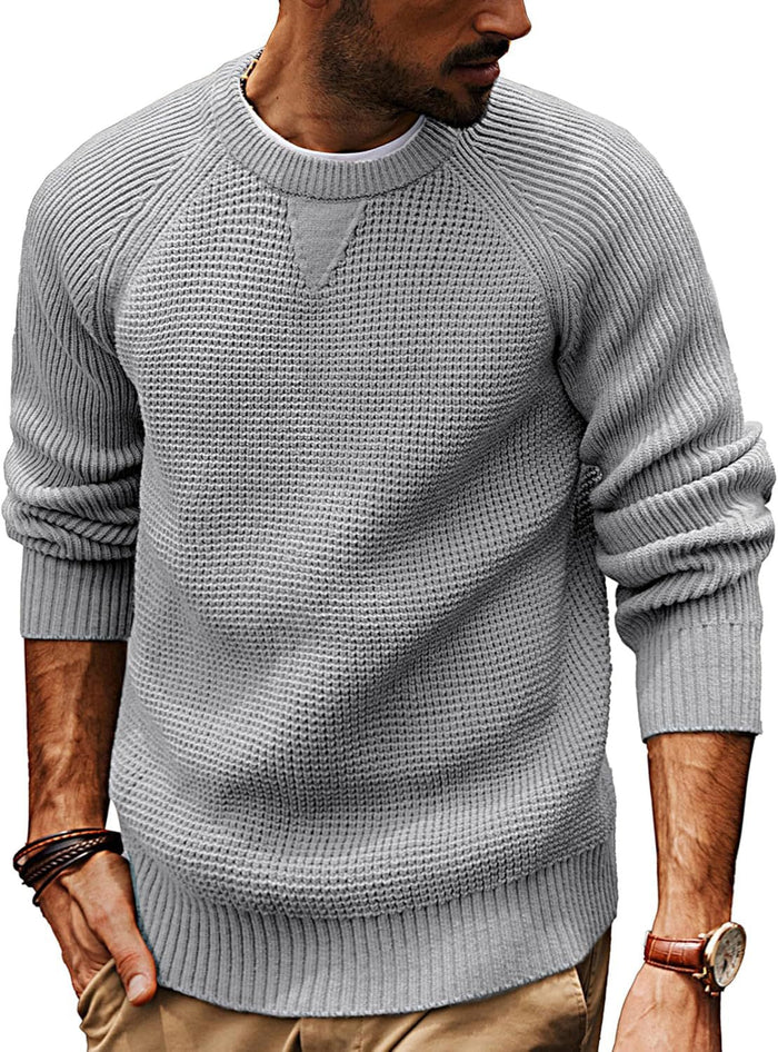 Men's Textured Crew Neck Jumper Raglan Sleeves