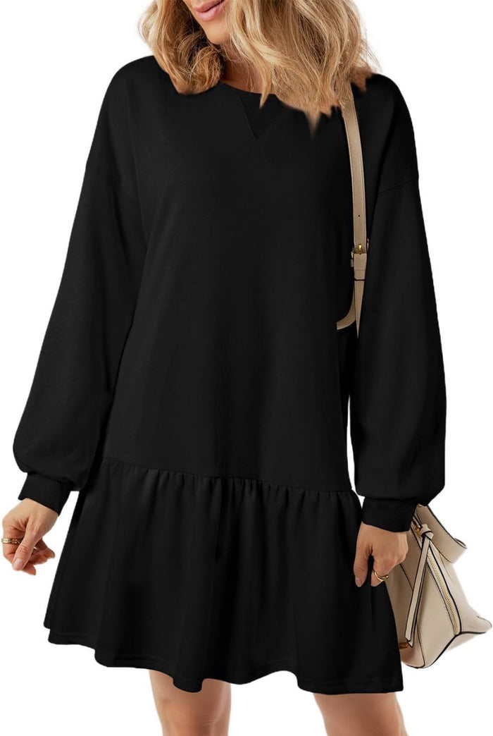 Women's Drop Waist Mini Dress with Balloon Sleeves