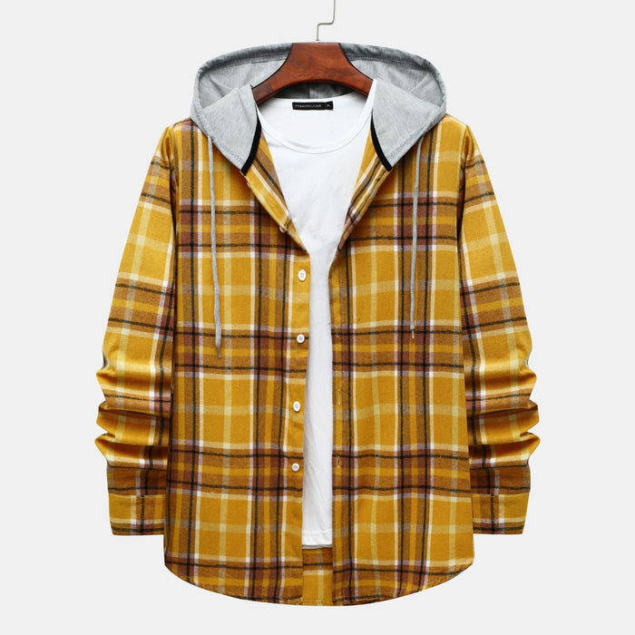 Men's Hooded Check Shirt with Button Front for Casual Wear