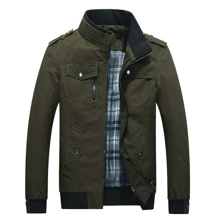 Men's Field Jacket Stand Collar Multi-Pocket Quilted Lining