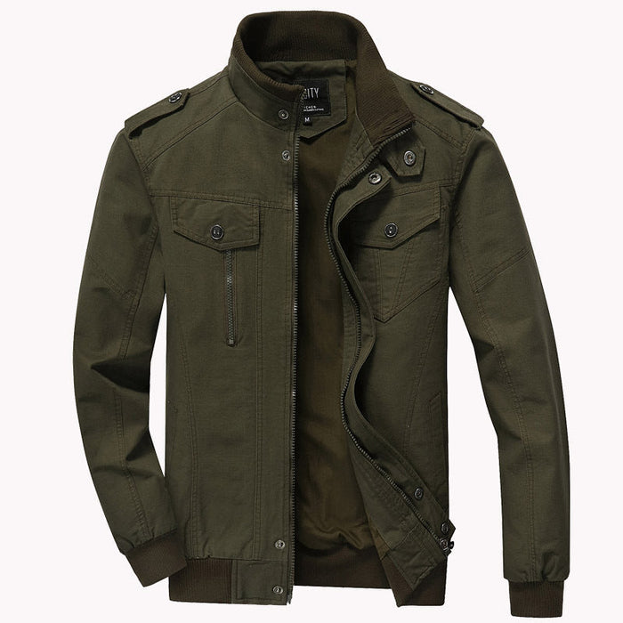 Men's Stand Collar Field Jacket with Shoulder Tabs