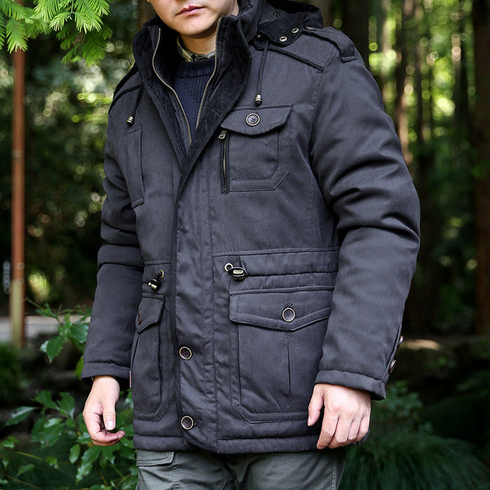 Men's Field Parka with Hood Multi-Pocket Drawstring Waist
