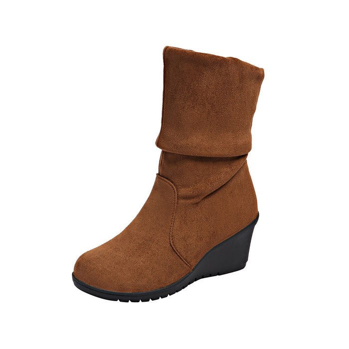 Women's Wedge Ankle Boots Foldover Cuff Slip-On