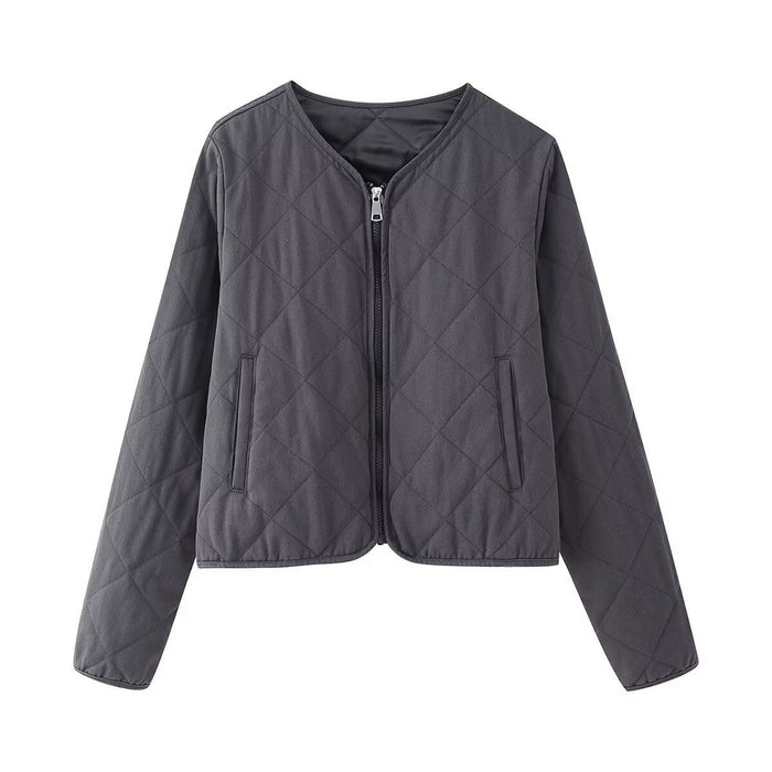 Women's Quilted Jacket with Zip Front and Side Pockets