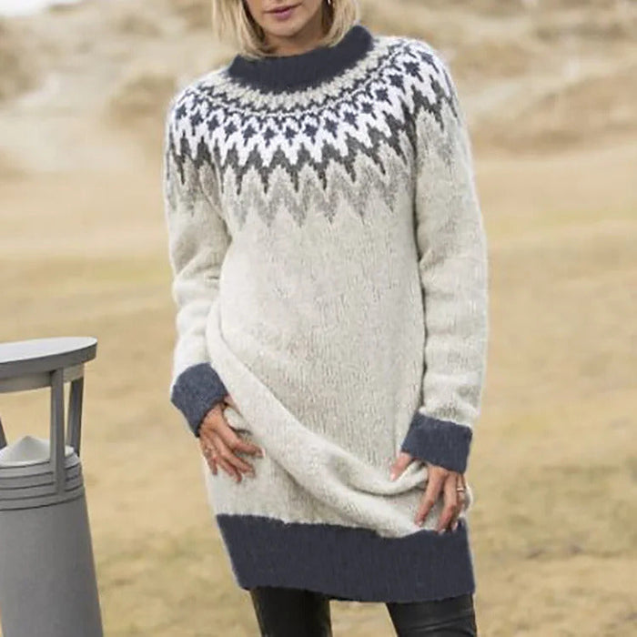 Women's Fair Isle Jumper Dress with High Neck