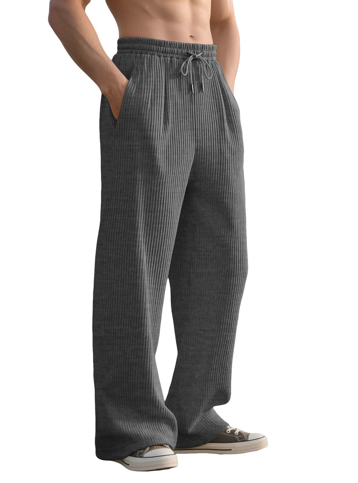 Men's Ribbed Drawstring Trousers Wide-Leg Relaxed Fit