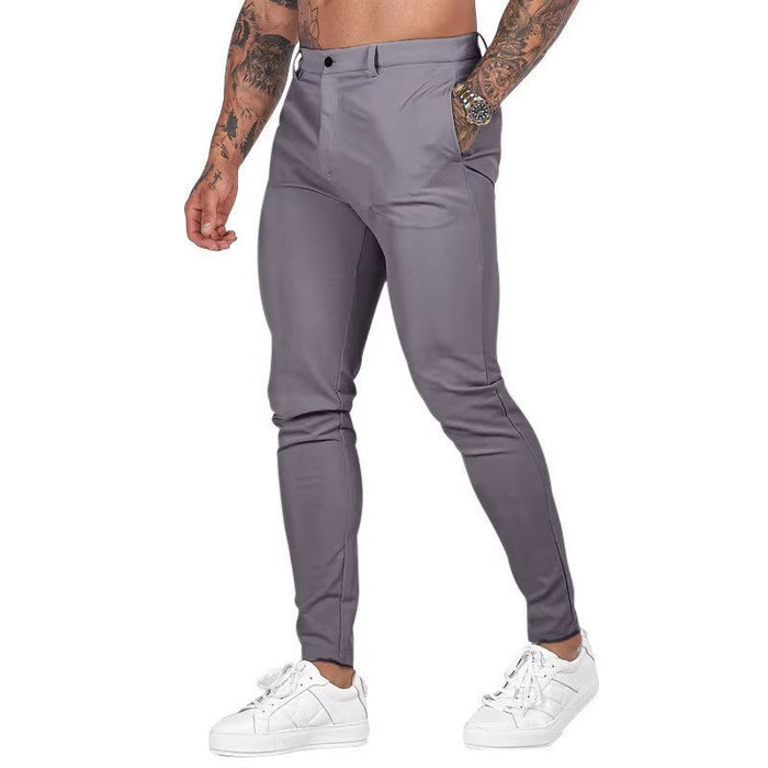 Men's Slim-Fit Chinos with Side Pockets and Button Fastening
