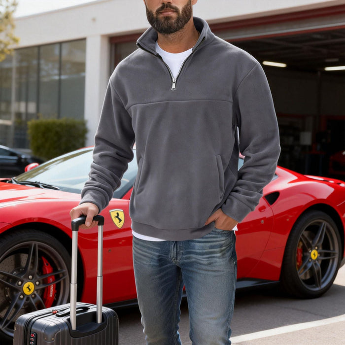 Men's Half-Zip Fleece Pullover with Stand Collar and Relaxed Fit