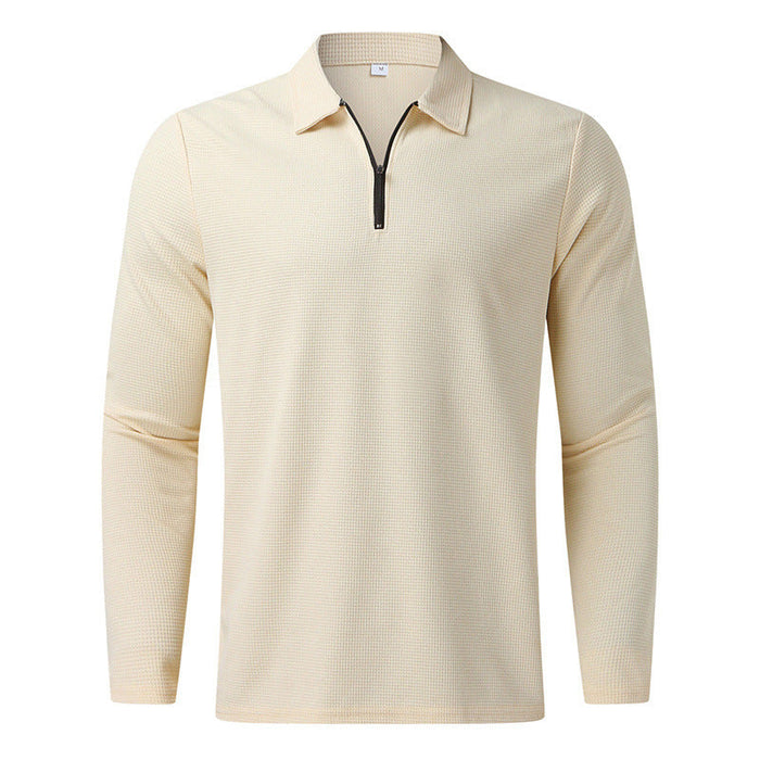 Men's Textured Long-Sleeve Polo Shirt with Zip Collar