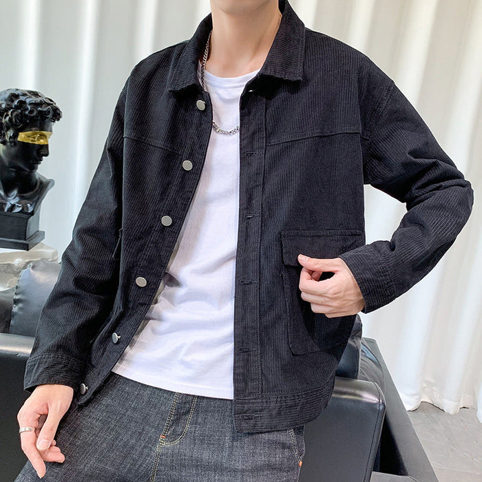 Men's Grey Corduroy Overshirt with Patch Pockets