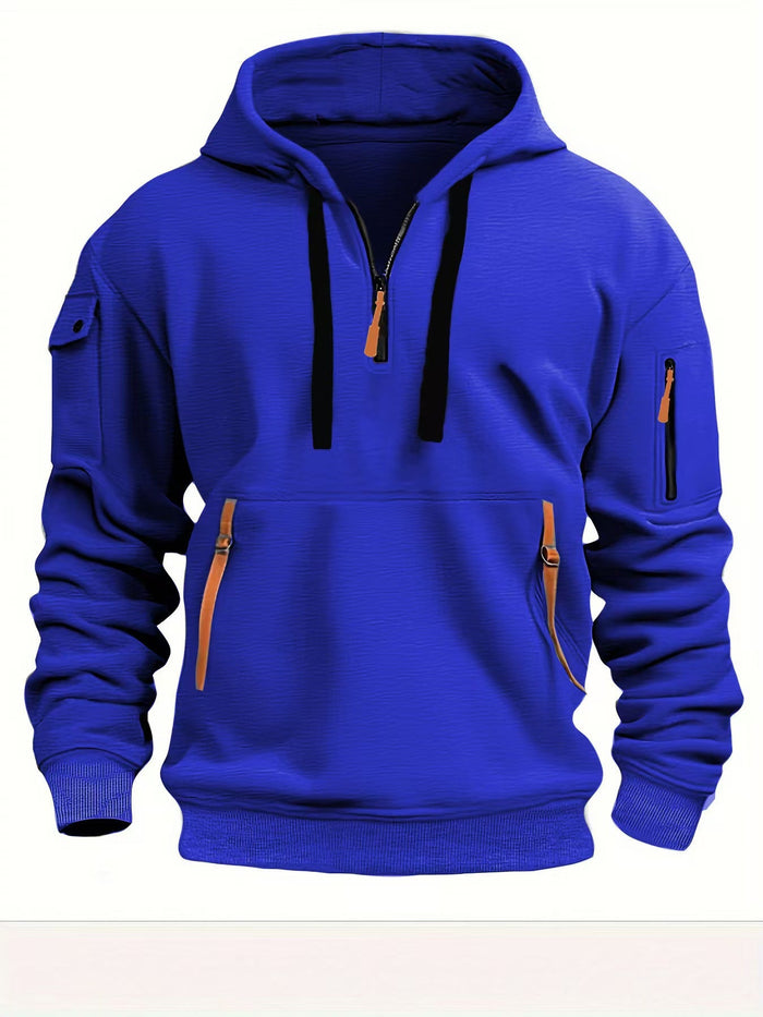 Men's Tactical Half-Zip Hoodie with Multiple Pockets