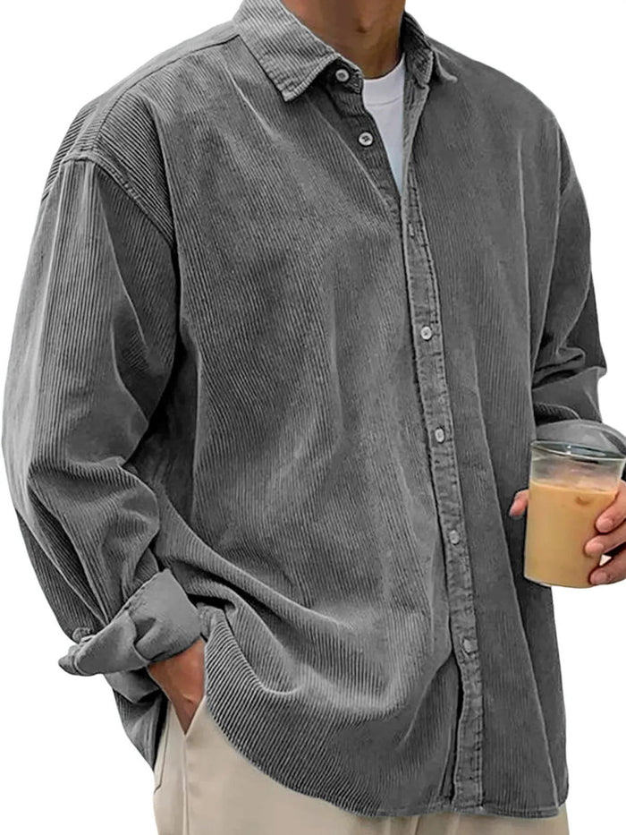 Men's Oversized Corduroy Shirt Button-Front Relaxed Fit