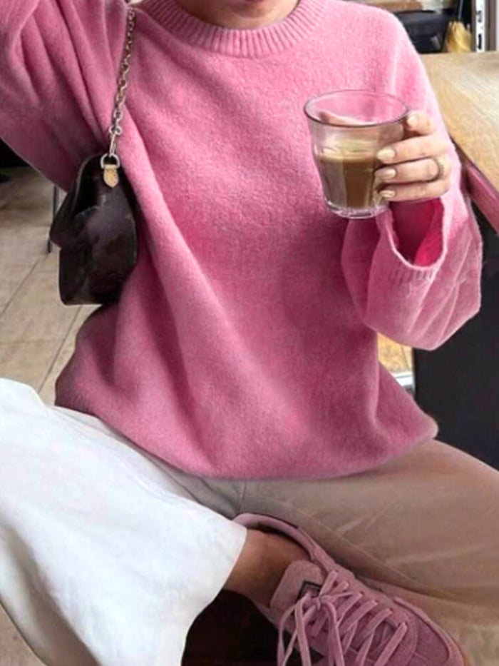 Women's Oversized Crew Neck Jumper Dropped Shoulder