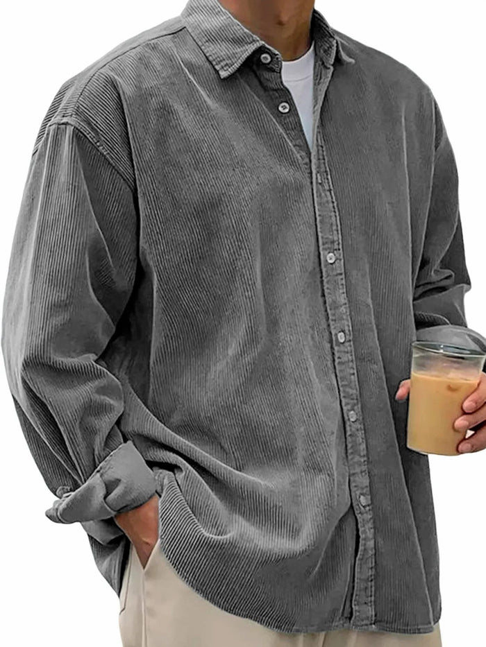 Men's Oversized Corduroy Shirt with Long Sleeves