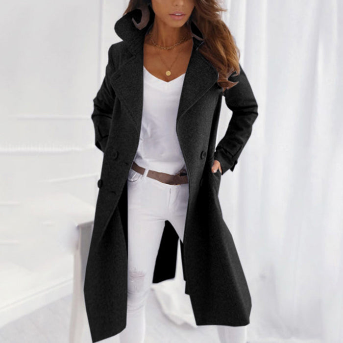 Women's Asymmetric Long Coat with Lapel Collar