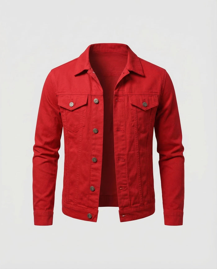 Men's Slim-Fit Denim Jacket with Press-Stud Closure