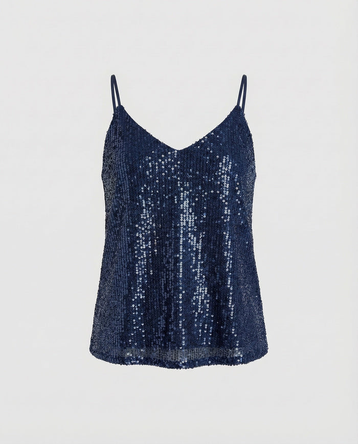Women's Sequin Cami Top V-Neck Spaghetti Strap