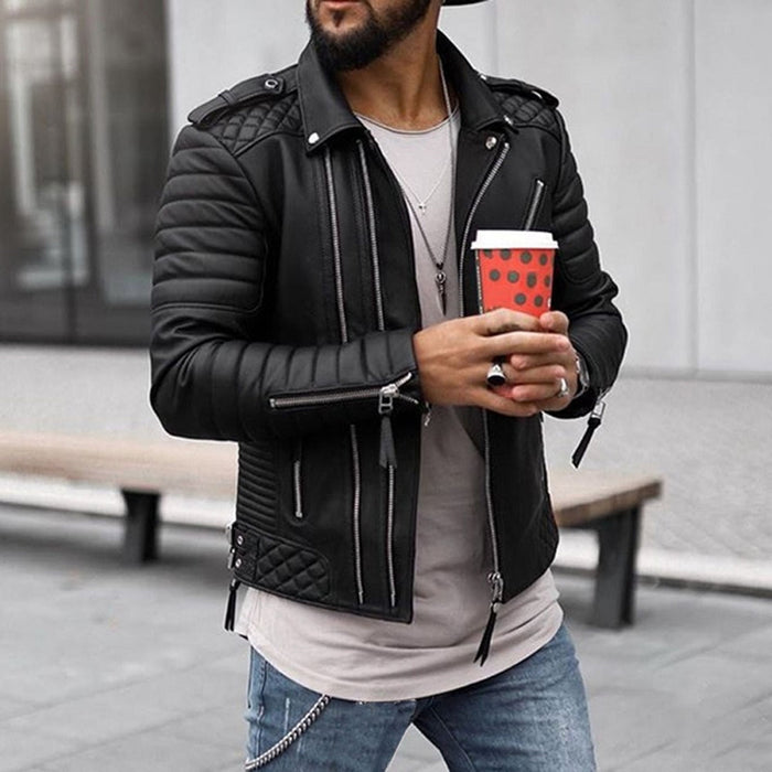 Men's Quilted Biker Jacket with Asymmetric Zip