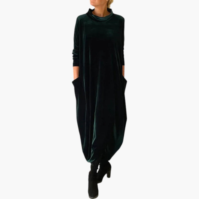 Women’s Maxi Dress with High Neck and Side Pockets