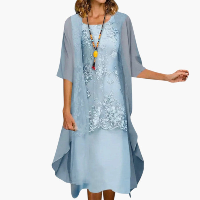 Women’s Midi Dress with Round Neck and Smocked Waist