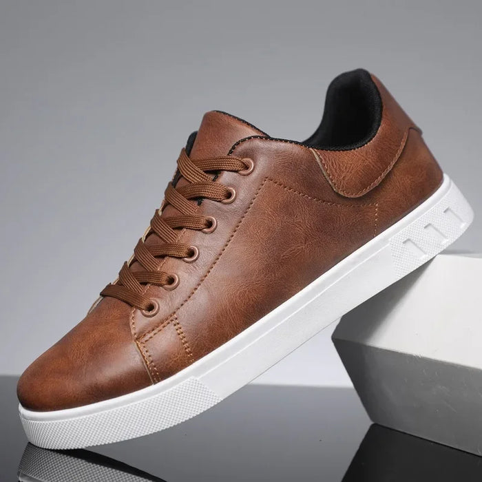 Men's Lace-Up Trainers with White Sole and Low Profile
