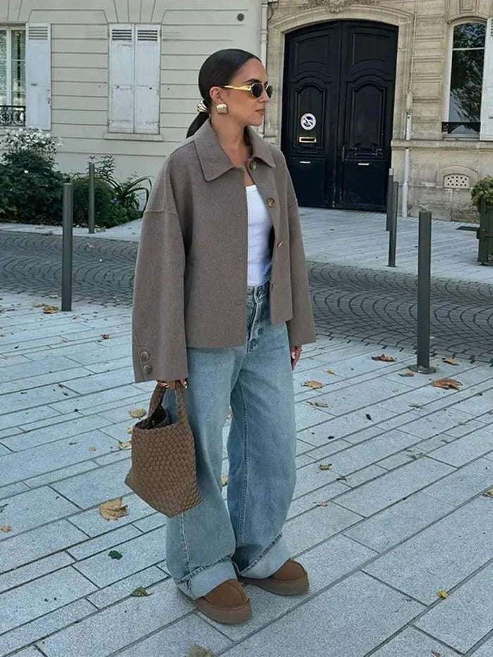Women's Oversized Shacket Button-Front Collared Shirt Jacket