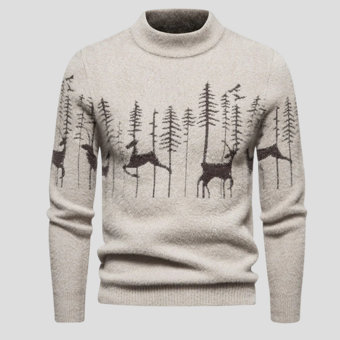 Men's Turtleneck Jumper with Forest Deer Pattern