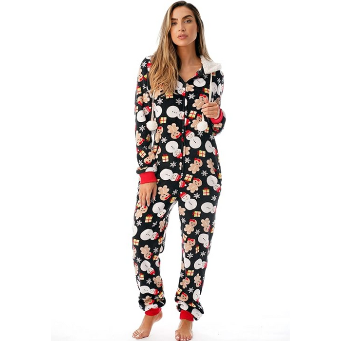 Women's Christmas Onesie with Hood and Festive Print