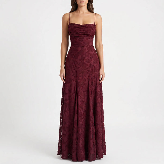 Women's Floral Lace Maxi Dress with Spaghetti Straps
