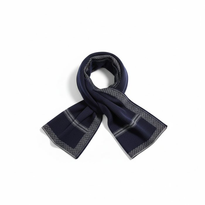 Men's Patterned Scarf with Checked Border Detail