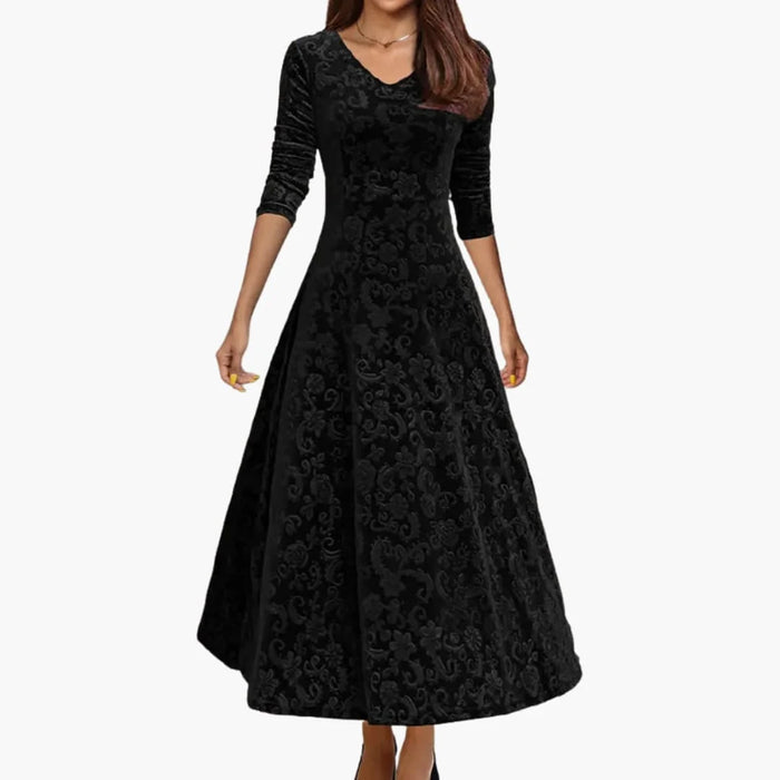 Women’s A-Line Dress with Round Neckline and Flowing Skirt