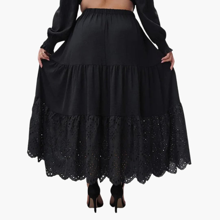 Women's A-Line Maxi Skirt with Elastic Waistband and Side Pockets